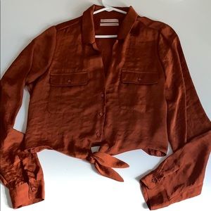 urban outfitters cropped orange button down!